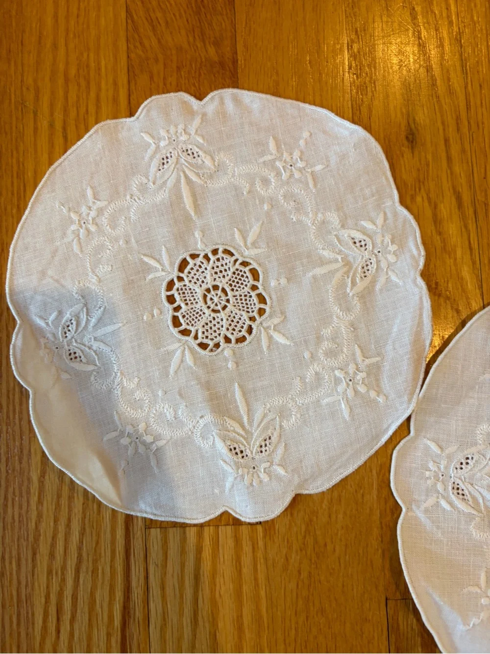 Embroidered White Round Doilies - Set of 2